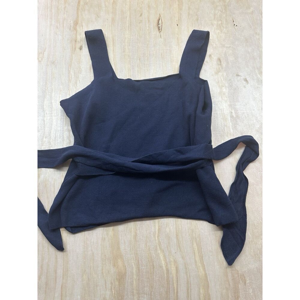 Anthropologie Harlow Belted Tie Knit Tank Top Navy Blue Sz XL